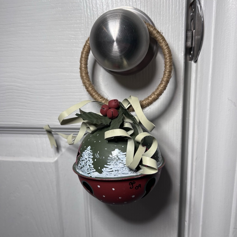 Decorative Holiday Hanging Door Knob Ornament Jingle Bell Painted Trees Holly